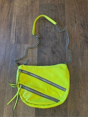 Kelsi Dagger Neon Yellow Leather Chain Strap Crossbody